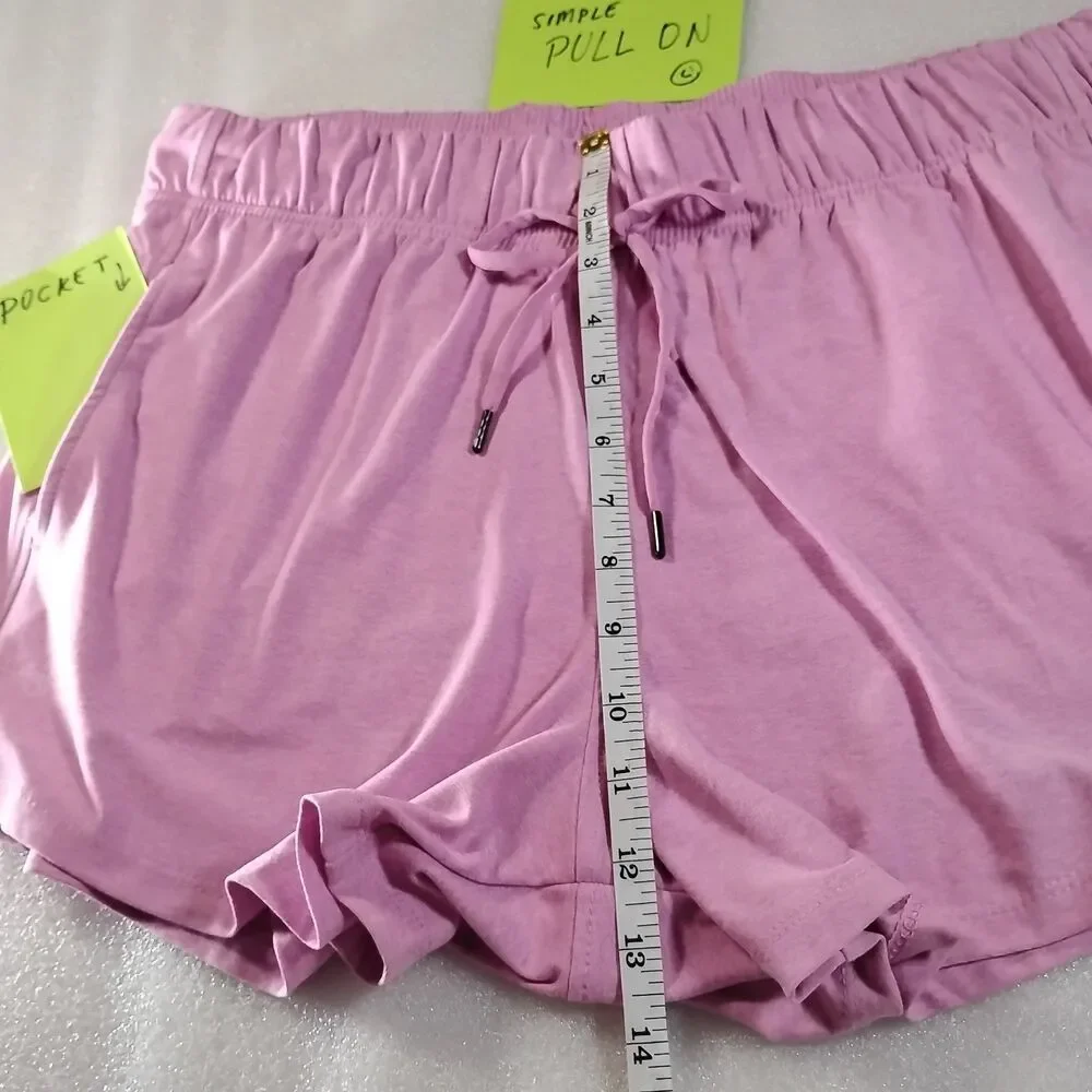 New Gym Shorts with Pockets Women L High Waist Pink Whimsy Soft 💕 Stretchy Boho